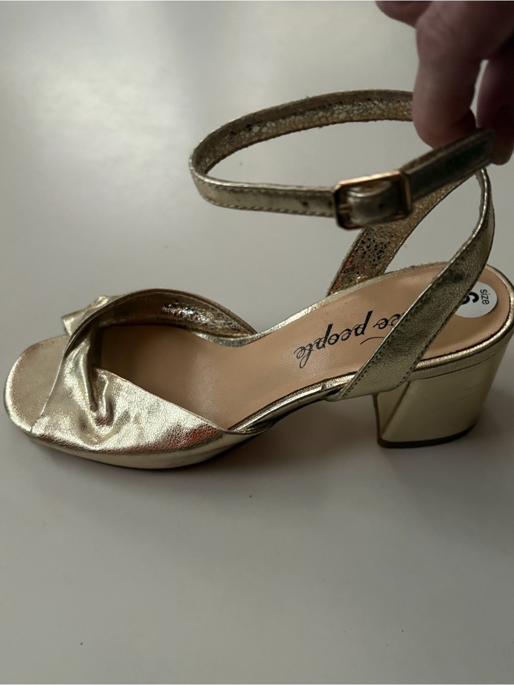 Free People Gisele Metallic Gold Leather-Block Heel Sandals